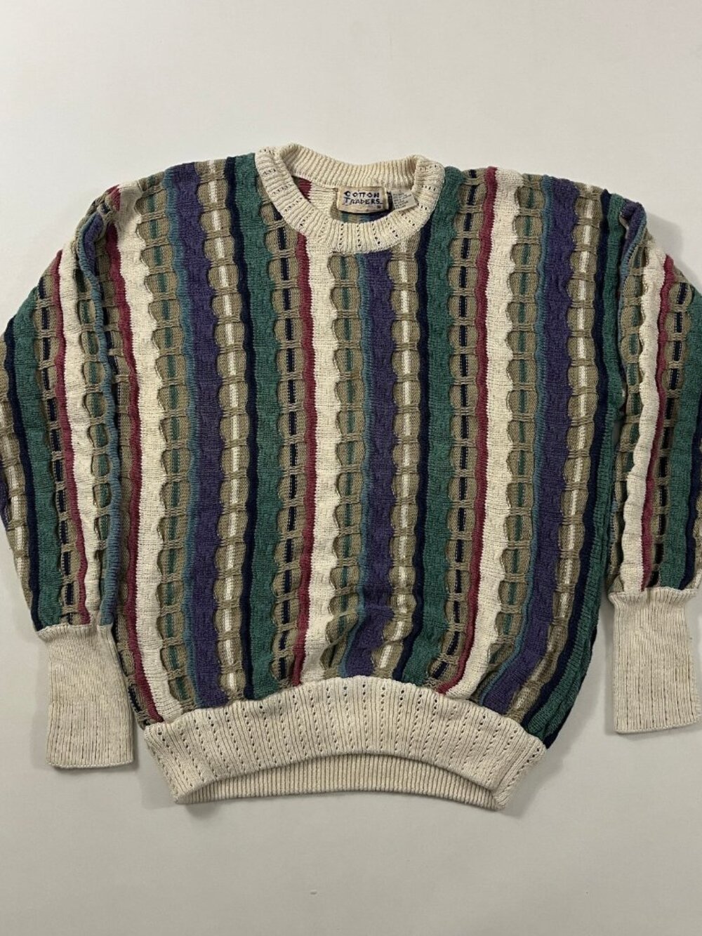 Vintage 90s Cotton Traders Coogi Style 3D Textured Knit Sweater L